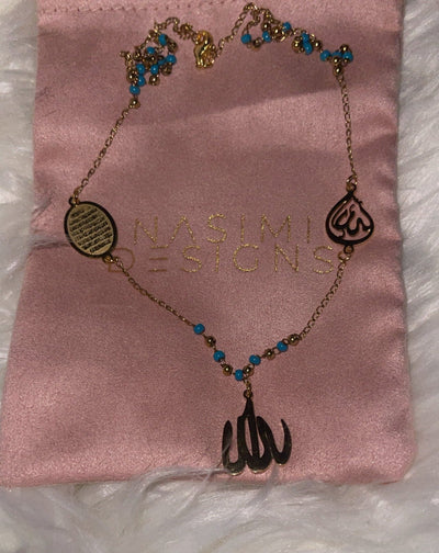 Allah Charm and Ayatul Kursi Feroza Necklace - Nasimi Jewels